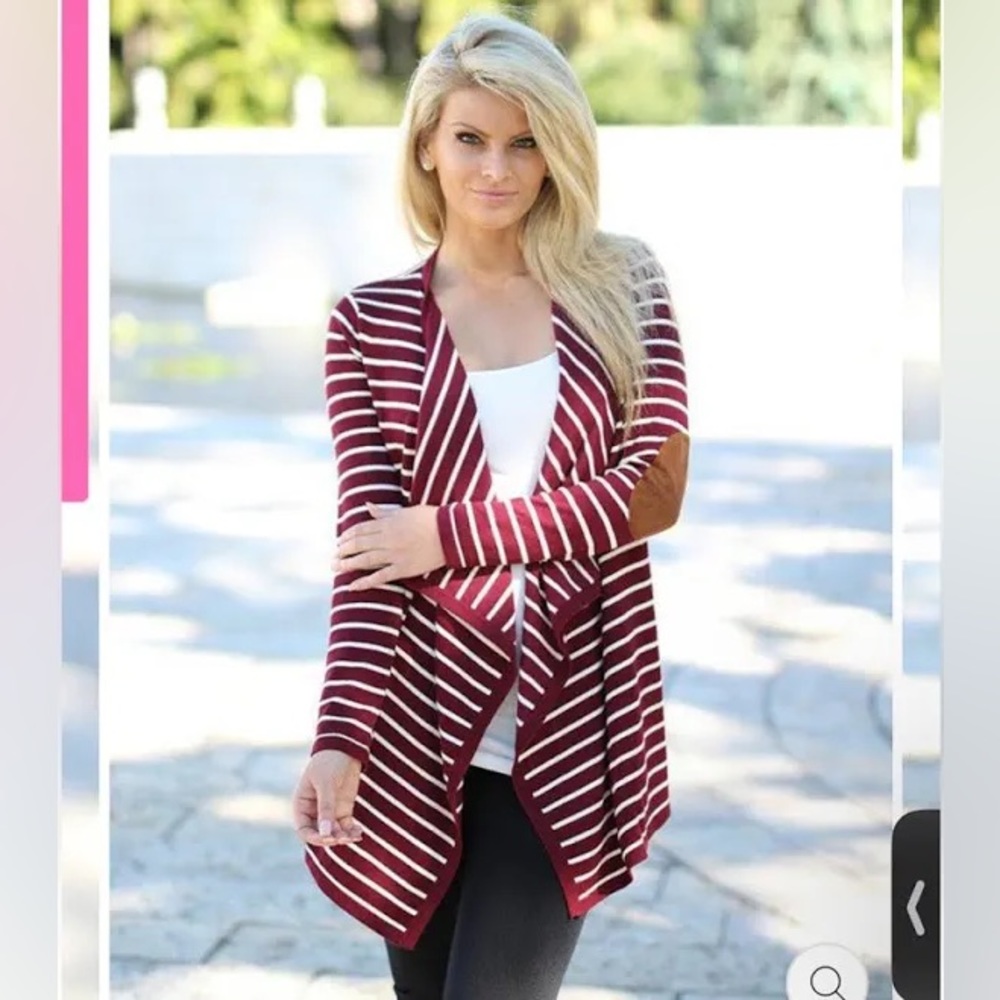 Staccato (from Stitch Fix) maroon striped cardigan w/ elbow patches